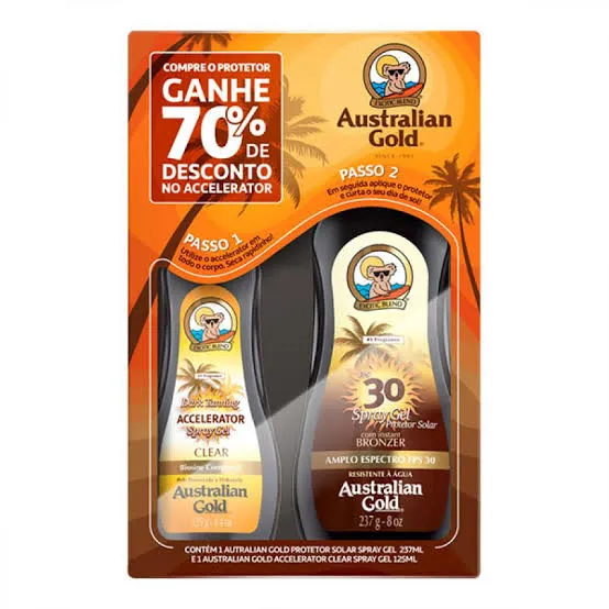 Kit Protetor Solar Corporal e Bronzeador Australian Gold FPS 30 + Dark Tanning Clear